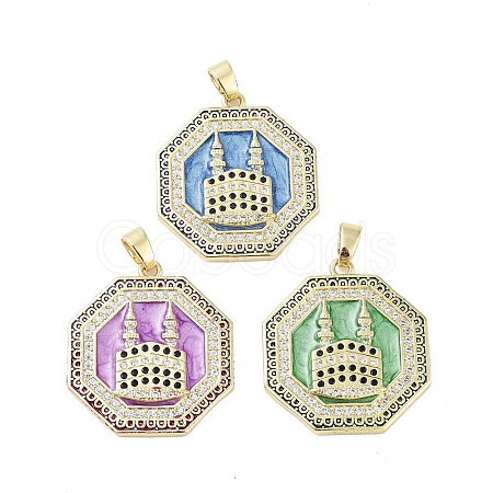 Rack Plating Brass Micro Pave Clear Cubic Zirconia Pendants KK-H474-22G-1