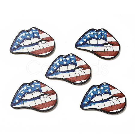 American Flag Theme Single Face Printed Aspen Wood Big Pendants WOOD-G014-10-1