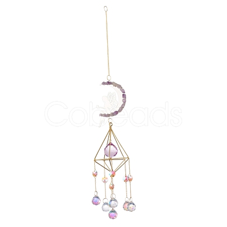 Moon & Fairy Iron AB Color Chandelier Decor Hanging Prism Ornaments HJEW-P012-05G-1