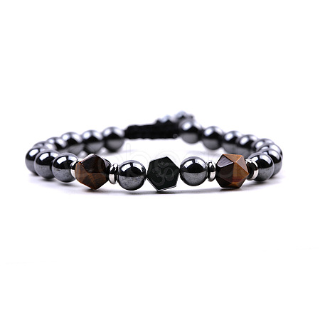 Synthetic Hematite & Natural Tiger Eye Braided Bead Bracelets PW-WG63607-03-1