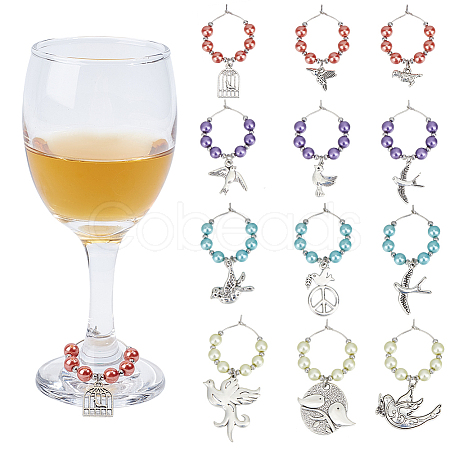 Bird Tibetan Style Alloy Wine Glass Charms AJEW-AB00067-1