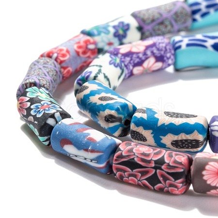 Handmade Flower Printed Polymer Clay Beads Strands X-CLAY-M003-03-1