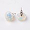 Half Round Dome Opalite Stud Earrings, with Platinum Plated Brass Findings, 18mm, Pin: 0.8mm