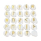 Brass Elder Futhark Alphabet Engraved Symbol Flat Round Opalite Rune Stones, for Chakras Balancing, Crystal Therapy, Meditation, Divination, 16.5~17.5x6~7mm, 25pcs/set