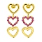 Rack Plating Brass Micro Pave Cubic Zirconia Stud Earrings, Heart, Golden, Medium Violet Red, 36x12.5mm