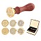 8Pcs 8 Style Pear Wood Handle, with Brass Wax Seal Stamp Head, for Wax Seal Stamp, Wedding Invitations Making, Mixed Shapes, 8pcs/set