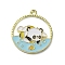 Alloy Enamel Pendants, Flat Round, Light Gold, Panda Pattern, 28x24.5x1.5mm, Hole: 1.8mm