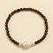 Natural Tiger Eye & Freshwater Pearl Bead Stretch Bracelets for Women, 7-1/8 inch(18cm)