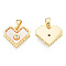 Natural Freshwater Shell Charms, with Brass Pave Clear Cubic Zirconia Findings, Real 18K Gold Plated, Nickel Free, Heart, Creamy White, 12x14x2.5mm, Hole: 2x4mm