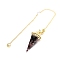 Resin Pointed Dowsing Pendulums, with Natural Tourmaline Chips Inside and Brass Findings, Faceted Cone, 240mm