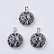 Natural Sodalite Pendants, with Brass Findings, Flat Round with Tree of Life, Platinum, 31~32x27x8~9mm, Hole: 5x7mm