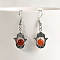 Natural Crystal Stone Hamsa Hand & Round Dangle Earrings, Handmade Sweet Ear Jewelry, Platinum, Orange