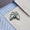 Alloy Rhinestone Shank Buttons, Butterfly, Teal, 23mm