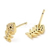 Rack Plating Brass Fishbone Stud Earrings with Cubic Zirconia EJEW-D061-06G-2