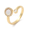 Natural Shell Flat Round Open Cuff Ring with Clear Cubic Zirconia RJEW-L106-017G-1