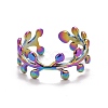 Rainbow Color Ion Plating(IP) 304 Stainless Steel Leaf Wrap Open Cuff Ring for Women RJEW-A005-02-2