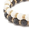 2Pcs 2 Colors Natural Lava Rock Stretch Bracelets Set with Rhinestone Beads BJEW-JB07723-7