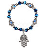 Lampwork Evil Eye & Glass Beaded Stretch Bracelet with Alloy Hamsa Hand Charm for Women RELI-PW0001-036C-1