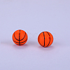 Printed Round with Basketball Pattern Silicone Focal Beads SI-JX0056A-107-1