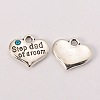 Wedding Theme Antique Silver Tone Tibetan Style Alloy Heart with Step Dad of Groom Rhinestone Charms TIBEP-N005-23A-1