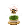 Natural Rose Quartz Chips Tree and Mini House in Dome Glass Bell Jars with Wood Base Display Decorations PW-WG927DE-02-1