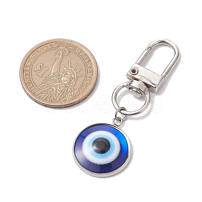 Flat Round with Evil Eye 304 Stainless Steel & Resin Pendant Decorations HJEW-JM01946-01-1