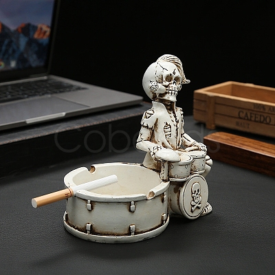 Halloween Resin Punk Skeleton Rock Drummer Ashtray Figurines PW-WG43279-01-1