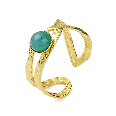 Ion Plating(IP) Round Natural Amazonite Finger Rings RJEW-H233-01G-02-1