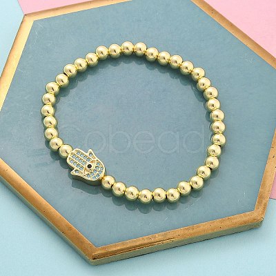 Brass Micro Pave Cubic Zirconia Beads Bracelets for Women BJEW-S158-09G-1