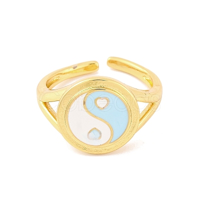 Round with Yin-yang Brass Enamel Open Cuff Rings for Women RJEW-U009-11D-G-1