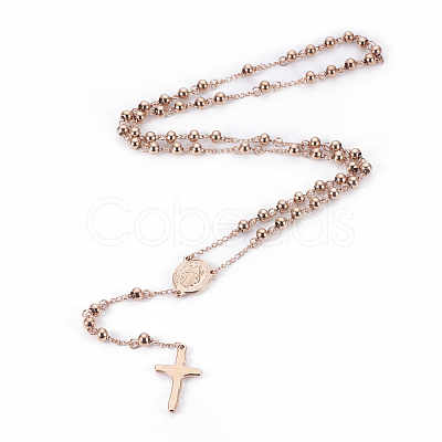 304 Stainless Steel Rosary Bead Necklaces NJEW-F240-02RG-1