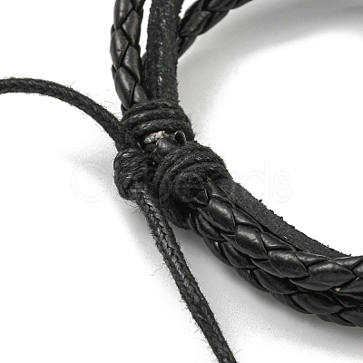 Braided PU Leather & Waxed Cords Triple Layer Multi-strand Bracelets BJEW-P329-08A-P-1