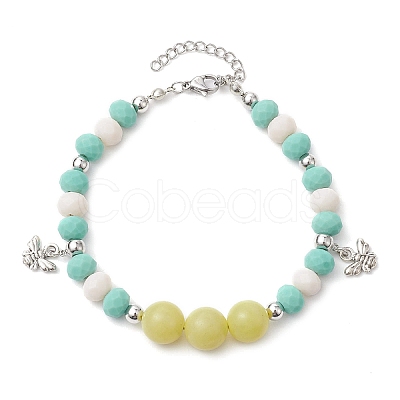 Natural Lemon Jade Beaded Anklets AJEW-AN00613-1