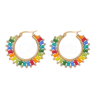 Glass Seed Braided Hoop Earrings EJEW-TA00124-1