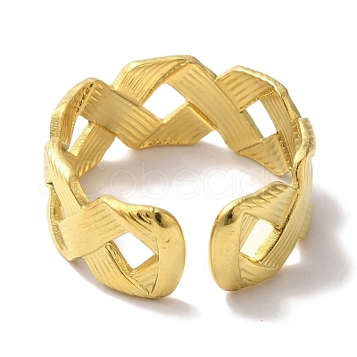 PVD Vacuum Plating 201 Stainless Steel Criss Cross Open Cuff Rings for Women RJEW-C092-17G-1