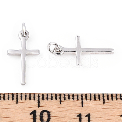 Rhodium Plated 925 Sterling Silver Religion Cross with 925 Stamp & Jump Rings STER-T007-51P-1