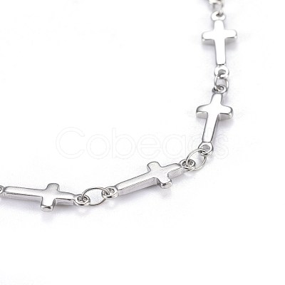 Tarnish Resistant 304 Stainless Steel Cross Link Anklets AJEW-AN00255-1