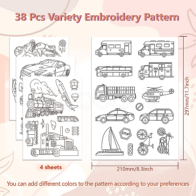 4 Sheets 11.6x8.2 Inch Stick and Stitch Embroidery Patterns DIY-WH0455-198-1