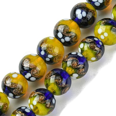 Handmade Gold Sand Lampwork Beads Strands LAMP-A003-03B-1