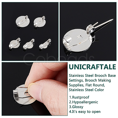 Unicraftale 50Pcs 5 Style 316 Surgical Stainless Steel Brooch Base Settings STAS-UN0053-58-1