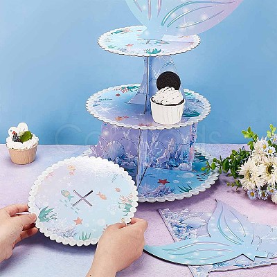 3-Tier Paper Cake Display Stand AJEW-WH0413-64-1