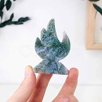 Natural Moss Agate Carved Flame Shape Figurines PW-WG95540-01-1