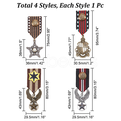 AHADERMAKER 4Pcs 4 Style Shield & Eagle & Star Retro British Preppy Style Alloy & Iron Pendant Lapel Pins FIND-GA0002-86-1