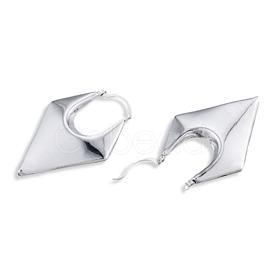 Brass Chunky Rhombus Hoop Earrings for Women EJEW-N011-82P-1