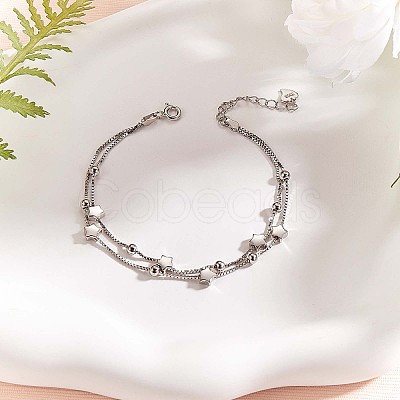 Anti-Tarnish Rhodium Plated 925 Sterling Silver Satellite Chain Multi-strand Bracelets with Star Beaded JB708A-1