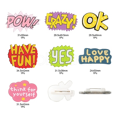 7Pcs 7 Style Acrylic Badges Brooch Pins JEWB-LS0001-09-1