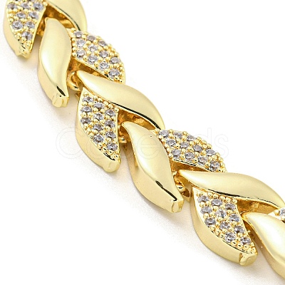 Brass Micro Pave Clear Cubic Zirconia Leaf Link Chain Bracelets for Women BJEW-R315-01B-G-1