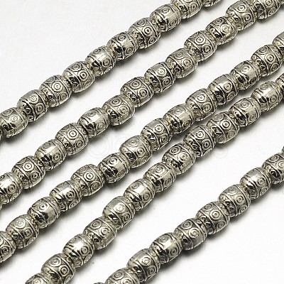 Tibetan Style Barrel Alloy Bead Strands TIBEB-O007-15-RS-1