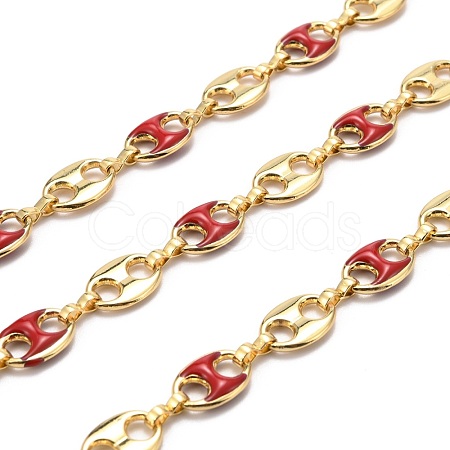 Golden Plated Alloy Enameled Coffee Bean Links Chains LCHA-H004-02G-B-1