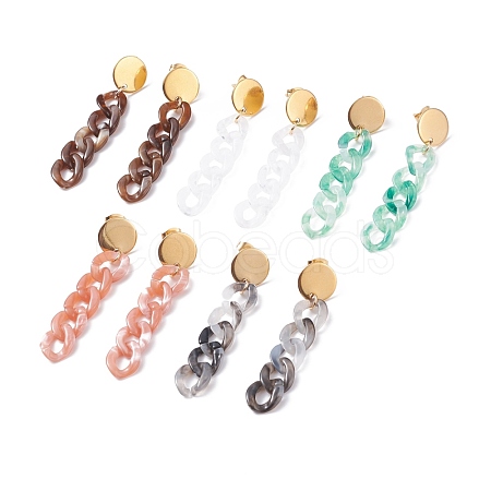 Chunky Acrylic Curb Chain Long Dangle Stud Earrings for Women EJEW-JE04771-1